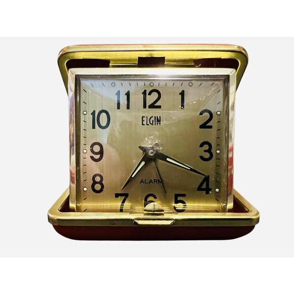 Vintage ELGIN Travel Alarm‎ Clock Red Case Windup Japan - Picture 1 of 3
